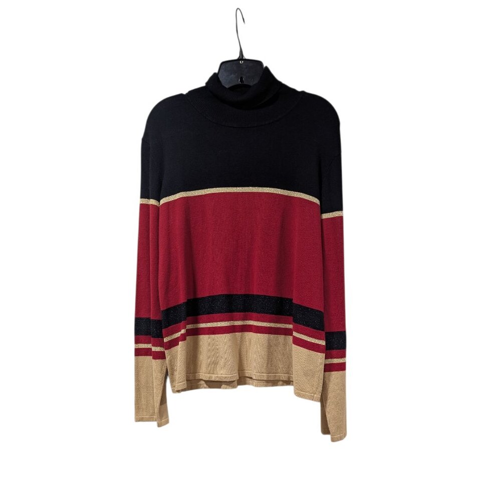 Bice Multicolored Striped Sparkle Turtle Neck Sweater Sz XL